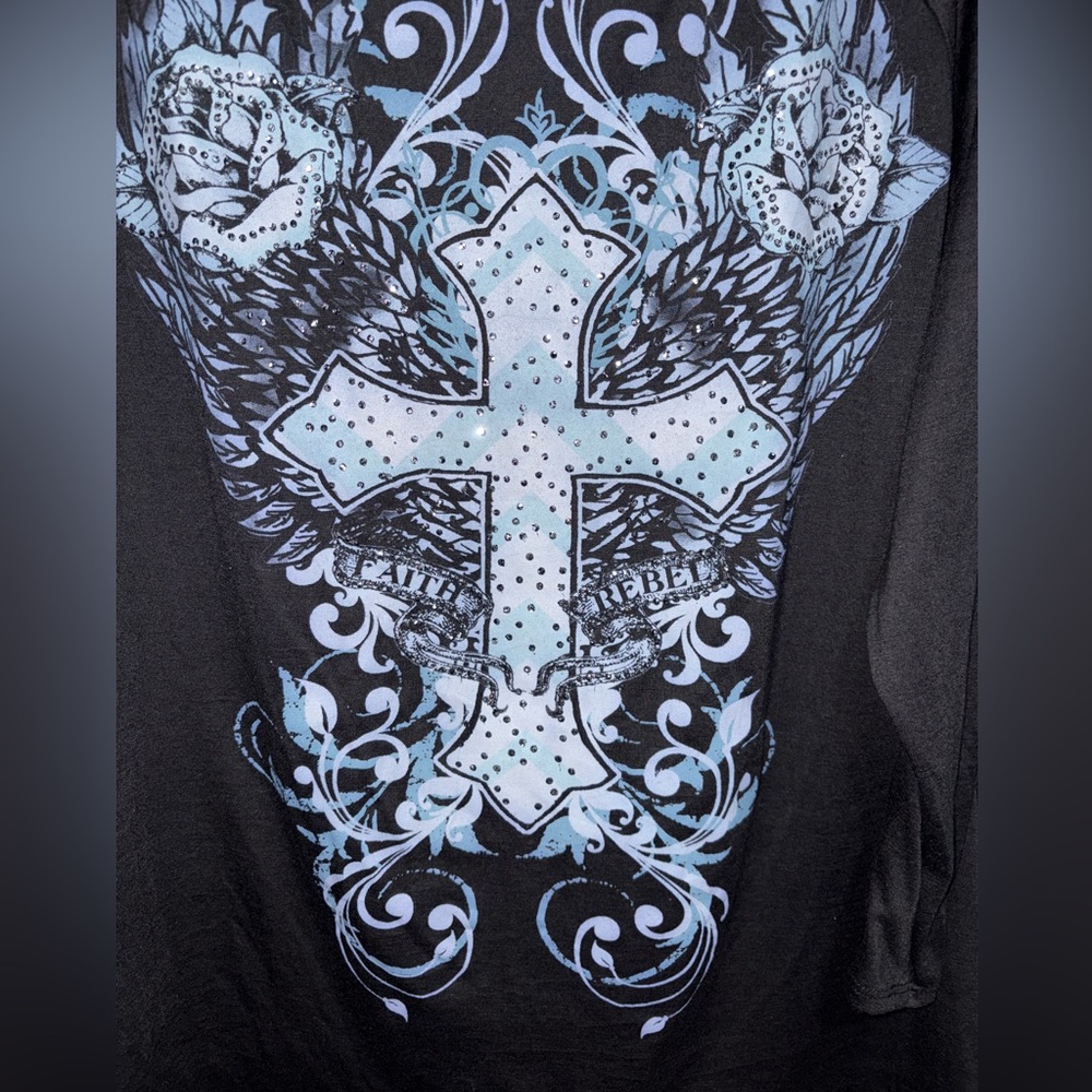 Ransom Black and Blue Graphic Long Sleeve Top - Picture 4 of 5